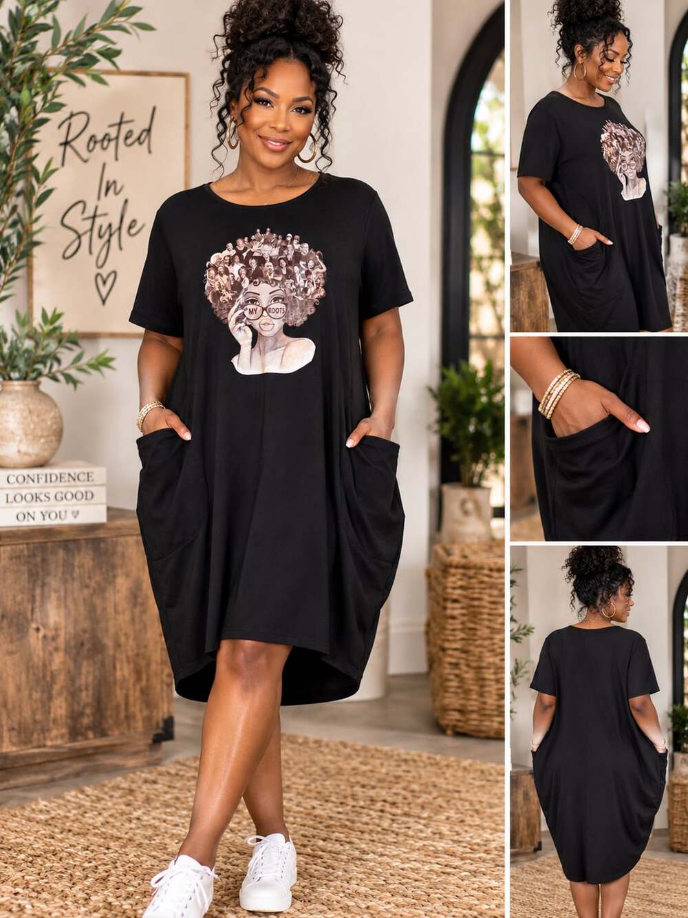My Roots Black History Month Graphic Print Pocket Dress T-Shirt